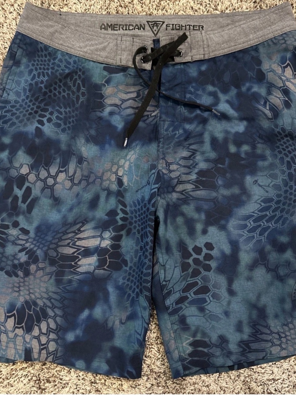 American Fighter Blue and Gray Camouflage Swim Board Shorts-38